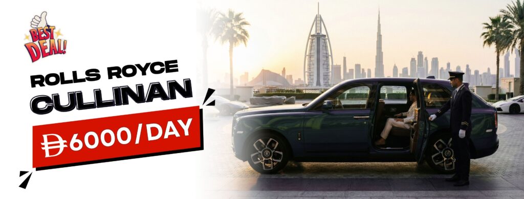 A Rolls-Royce Cullinan luxury SUV available for rent in Dubai.