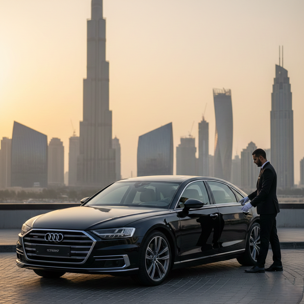 Luxury Audi A8 Limited Edition, ideal for chauffeur services in Dubai, showcasing elegance and sophistication.